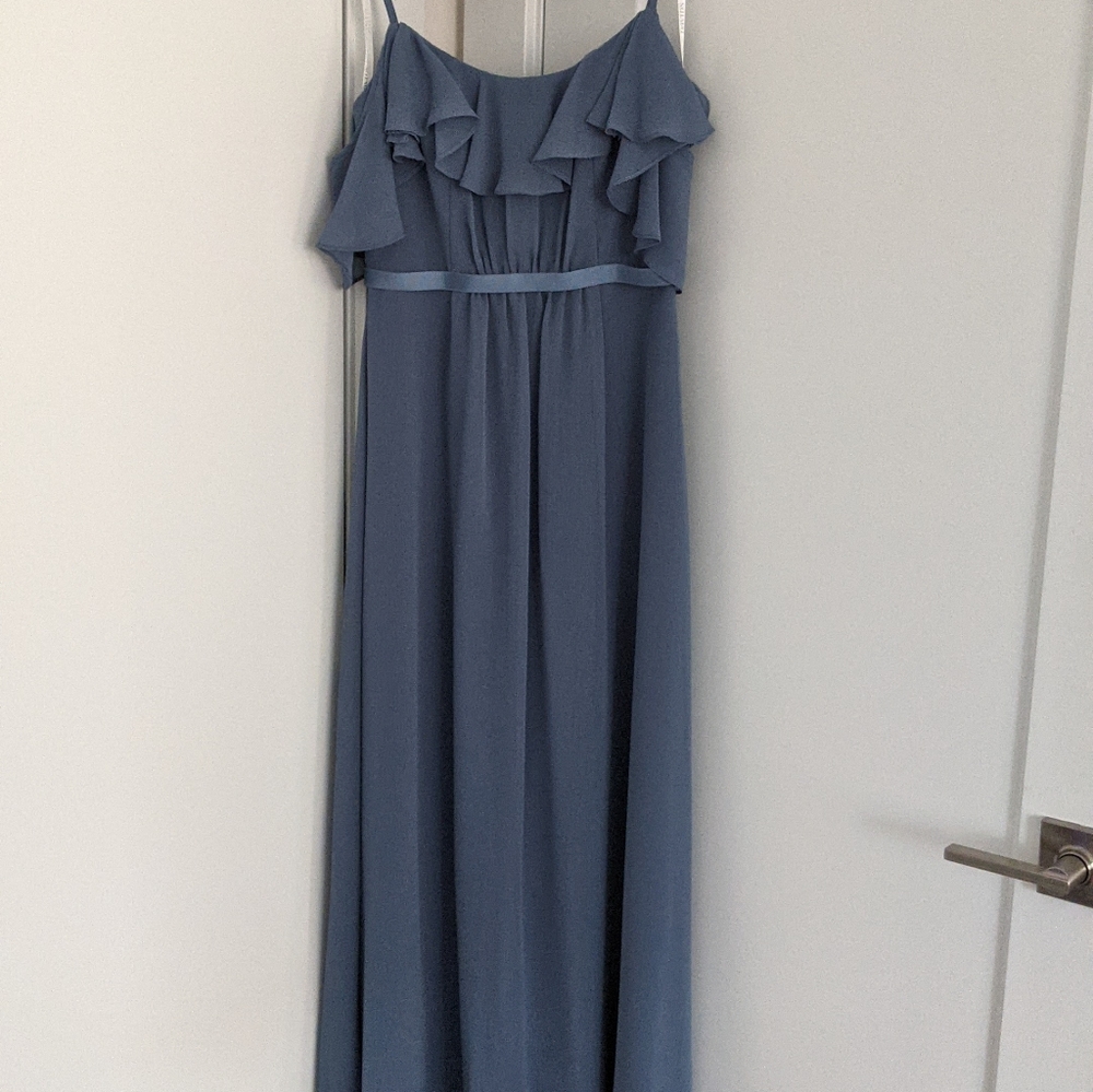David's bridal ruffle slate dress